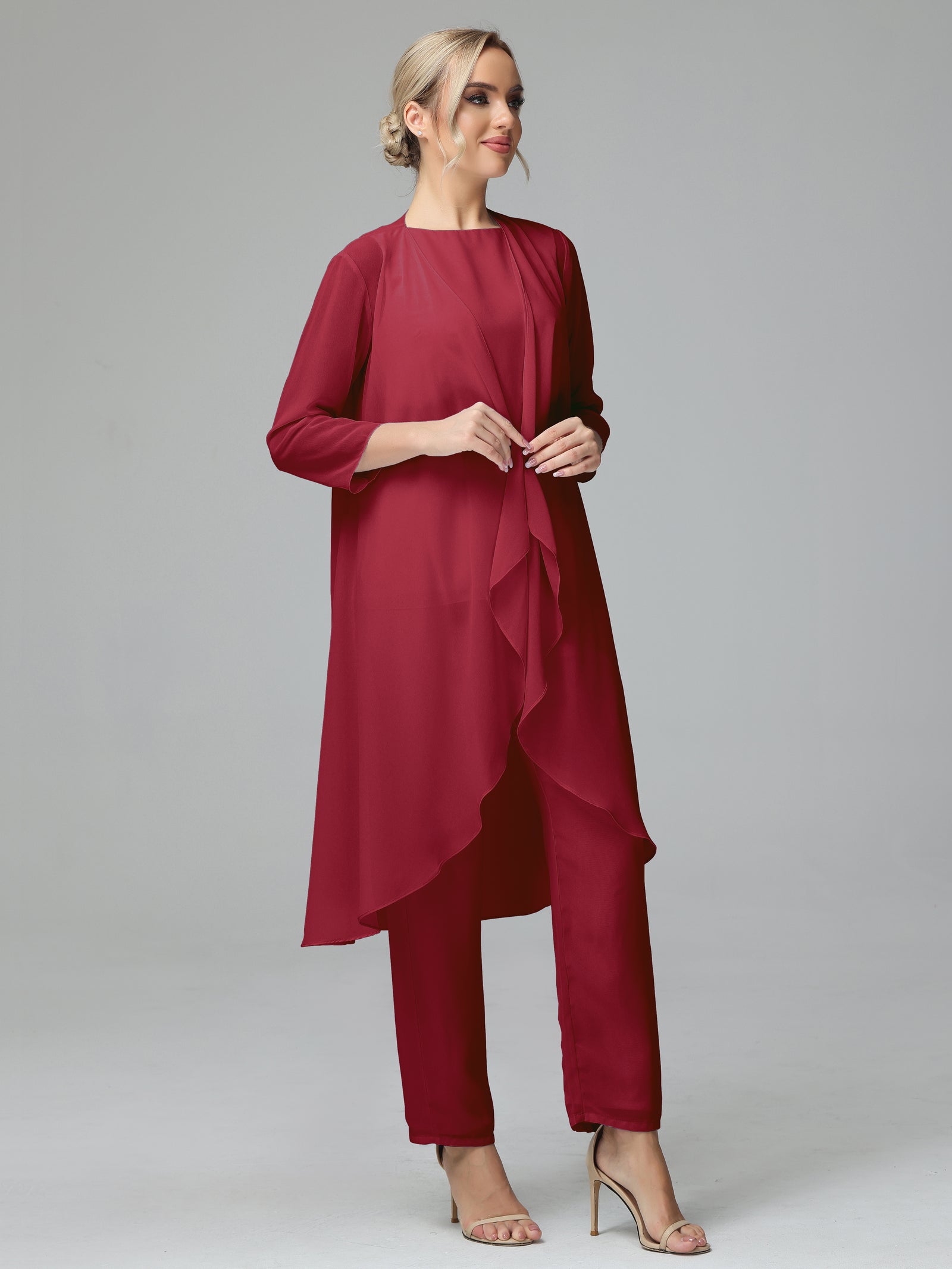 Simple 3Piece Chiffon Mother of the Bride Pant Suits Formal Wedding G — free download