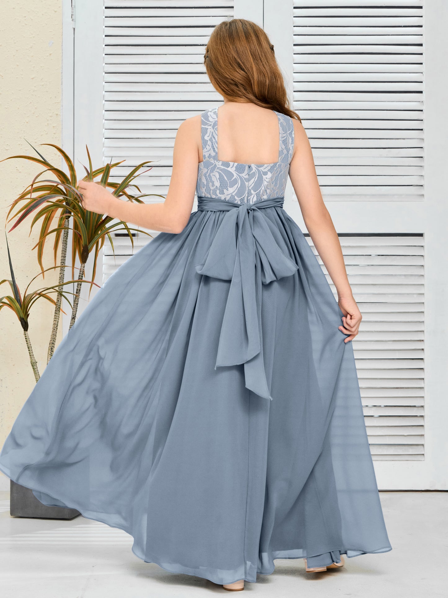 Sleeveless A Line Chiffon Lace Junior Bridesmaid Dress