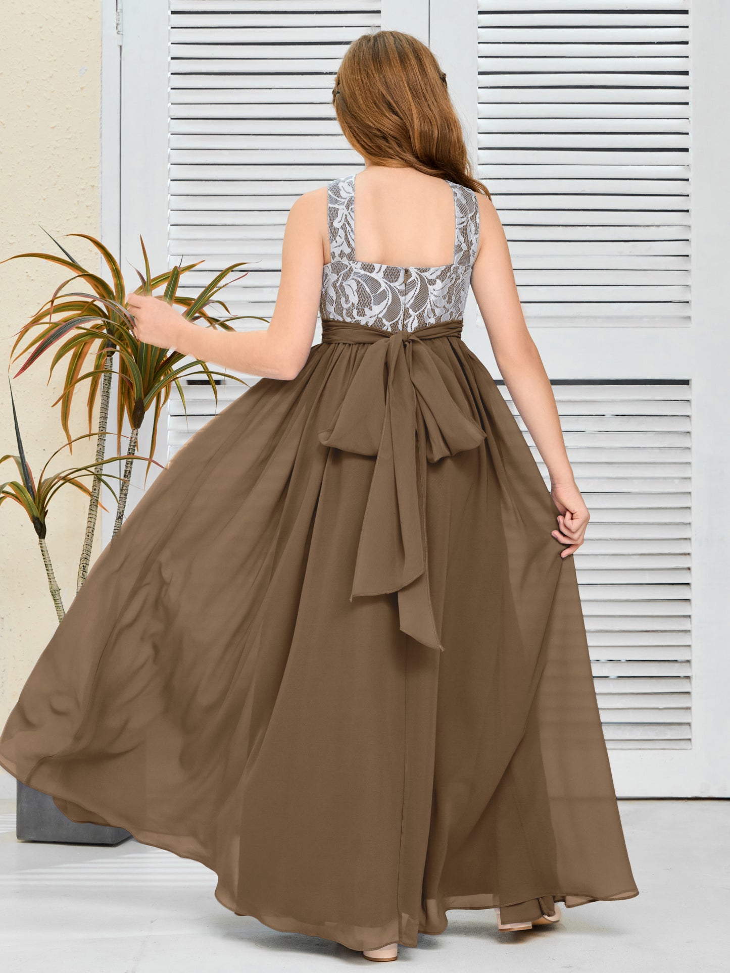 Sleeveless A Line Chiffon Lace Junior Bridesmaid Dress
