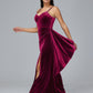 Spaghetti Straps V Neck Velvet Bridesmaid Dress With Slit