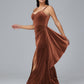Spaghetti Straps V Neck Plus Size Velvet Bridesmaid Dress With Slit