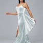 Spaghetti Straps V Neck Plus Size Velvet Bridesmaid Dress With Slit