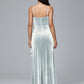 Spaghetti Straps V Neck Plus Size Velvet Bridesmaid Dress With Slit