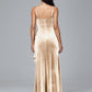 Spaghetti Straps V Neck Plus Size Velvet Bridesmaid Dress With Slit