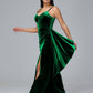 Spaghetti Straps V Neck Plus Size Velvet Bridesmaid Dress With Slit