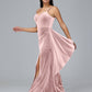 Spaghetti Straps V Neck Plus Size Velvet Bridesmaid Dress With Slit