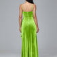 Spaghetti Straps V Neck Plus Size Velvet Bridesmaid Dress With Slit