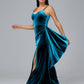 Spaghetti Straps V Neck Plus Size Velvet Bridesmaid Dress With Slit
