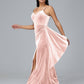 Spaghetti Straps V Neck Plus Size Velvet Bridesmaid Dress With Slit