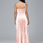 Spaghetti Straps V Neck Plus Size Velvet Bridesmaid Dress With Slit