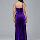 Spaghetti Straps V Neck Velvet Bridesmaid Dress With Slit