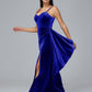 Spaghetti Straps V Neck Plus Size Velvet Bridesmaid Dress With Slit