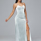 Spaghetti Straps V Neck Plus Size Velvet Bridesmaid Dress With Slit