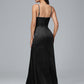 Spaghetti Straps Zipper Back Velvet Bridesmaid Dress With Slit