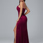 Spaghetti Straps Zipper Back Velvet Bridesmaid Dress With Slit