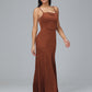 Spaghetti Straps Zipper Back Velvet Bridesmaid Dress With Slit