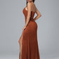 Spaghetti Straps Zipper Back Velvet Bridesmaid Dress With Slit