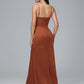 Spaghetti Straps Zipper Back Velvet Bridesmaid Dress With Slit