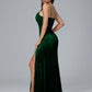 Spaghetti Straps Zipper Back Velvet Bridesmaid Dress With Slit