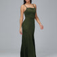 Spaghetti Straps Zipper Back Velvet Bridesmaid Dress With Slit