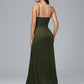 Spaghetti Straps Zipper Back Velvet Bridesmaid Dress With Slit