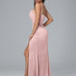 Spaghetti Straps Zipper Back Velvet Bridesmaid Dress With Slit