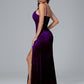 Spaghetti Straps Zipper Back Velvet Bridesmaid Dress With Slit