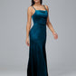 Spaghetti Straps Zipper Back Velvet Bridesmaid Dress With Slit