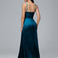 Spaghetti Straps Zipper Back Velvet Bridesmaid Dress With Slit