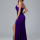 Spaghetti Straps Zipper Back Velvet Bridesmaid Dress With Slit