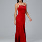 Spaghetti Straps Zipper Back Velvet Bridesmaid Dress With Slit