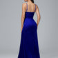 Spaghetti Straps Zipper Back Velvet Bridesmaid Dress With Slit