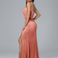 Spaghetti Straps Zipper Back Velvet Bridesmaid Dress With Slit