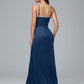 Spaghetti Straps Zipper Back Velvet Bridesmaid Dress With Slit