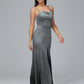 Spaghetti Straps Zipper Back Velvet Bridesmaid Dress With Slit