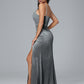 Spaghetti Straps Zipper Back Velvet Bridesmaid Dress With Slit