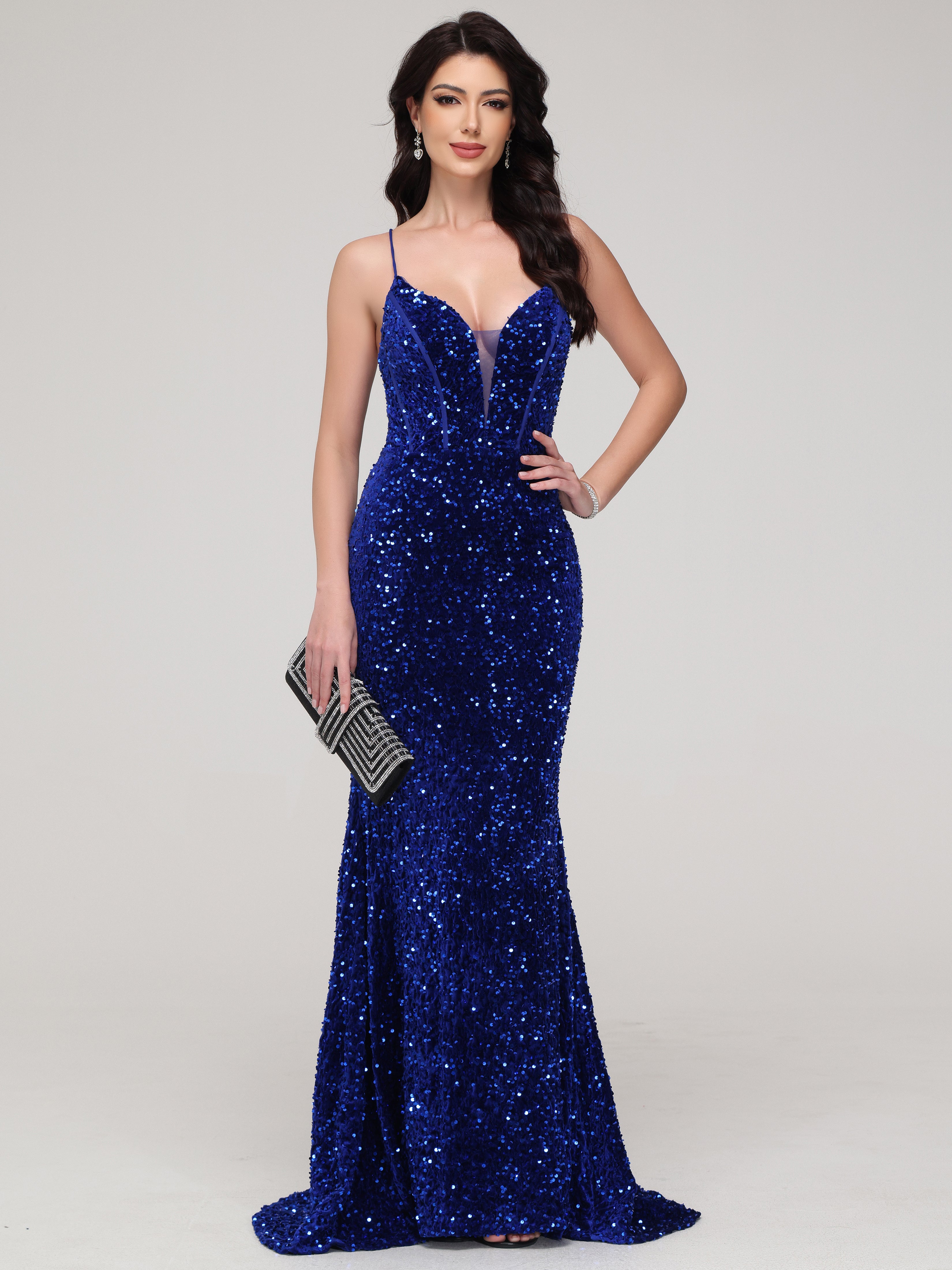 Sparkly Mermaid Spaghetti Straps Long Sequins Prom Dress