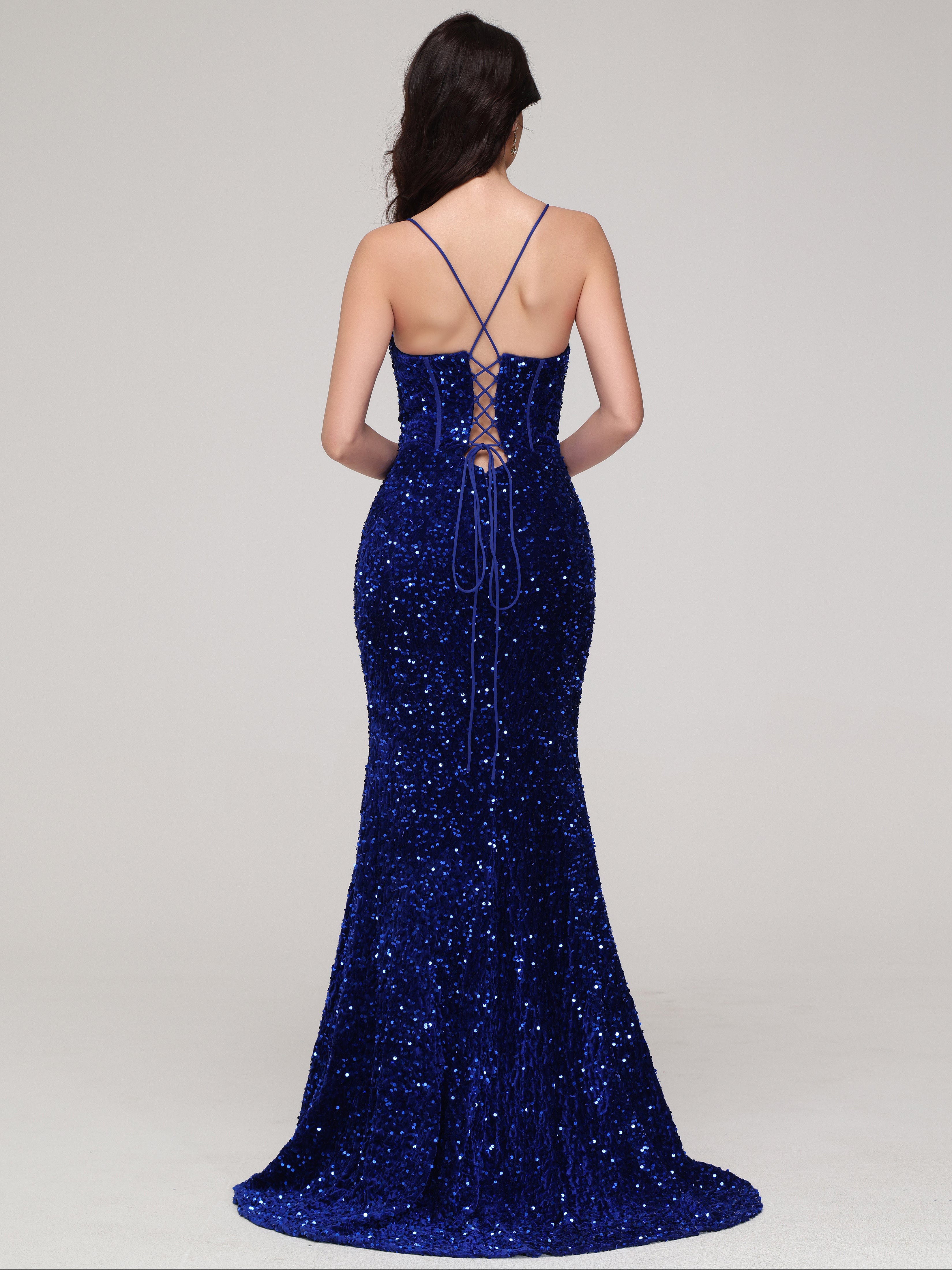 Sparkly Mermaid Spaghetti Straps Long Sequins Prom Dress