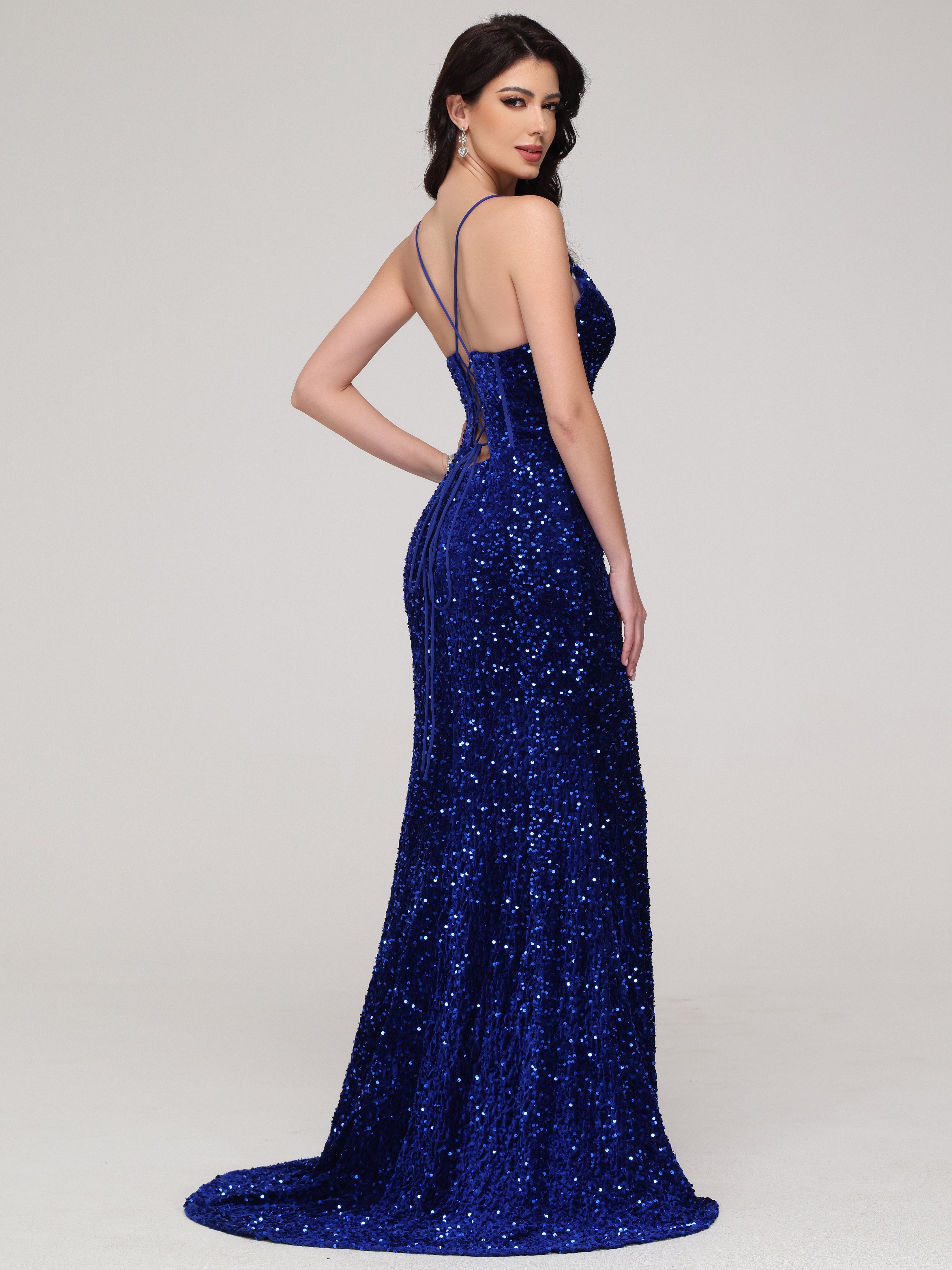 Sparkly Mermaid Spaghetti Straps Long Sequins Prom Dress