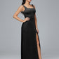 Square Neck Velvet Bridesmaid Dress With Slit