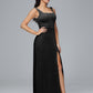 Square Neck Plus Size Velvet Bridesmaid Dress With Slit