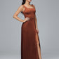 Square Neck Velvet Bridesmaid Dress With Slit