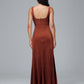 Square Neck Velvet Bridesmaid Dress With Slit