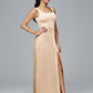 Square Neck Velvet Bridesmaid Dress With Slit