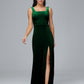 Square Neck Plus Size Velvet Bridesmaid Dress With Slit