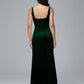 Square Neck Plus Size Velvet Bridesmaid Dress With Slit