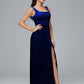 Square Neck Plus Size Velvet Bridesmaid Dress With Slit