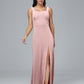 Square Neck Velvet Bridesmaid Dress With Slit