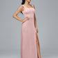 Square Neck Velvet Bridesmaid Dress With Slit