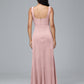 Square Neck Velvet Bridesmaid Dress With Slit